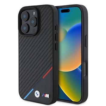 BMW M PU Carbon Tricolor Stripe MagSafe Zadní Kryt pro iPhone 16 Pro Black