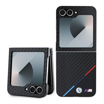 BMW M PU Carbon Tricolor Stripe Zadní Kryt pro Samsung Galaxy Z Flip 6 Black