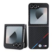 BMW M PU Carbon Tricolor Stripe Zadní Kryt pro Samsung Galaxy Z Flip 6 Black