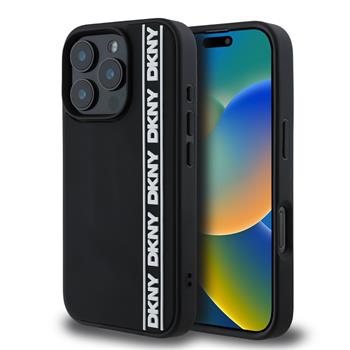 DKNY 3D Rubber Repeat Logo Line Zadní Kryt pro iPhone 16 Pro Black