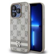 DKNY PU Leather Checkered Pattern and Stripe Zadní Kryt pro iPhone 13 Pro Beige