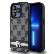 DKNY PU Leather Checkered Pattern and Stripe Zadní Kryt pro iPhone 13 Pro Max Black