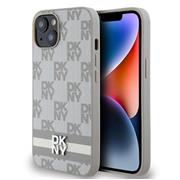 DKNY PU Leather Checkered Pattern and Stripe Zadní Kryt pro iPhone 15 Beige