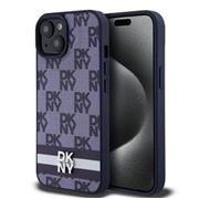 DKNY PU Leather Checkered Pattern and Stripe Zadní Kryt pro iPhone 15 Blue