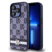 DKNY PU Leather Checkered Pattern and Stripe Zadní Kryt pro iPhone 15 Pro Blue