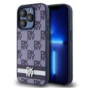 DKNY PU Leather Checkered Pattern and Stripe Zadní Kryt pro iPhone 15 Pro Max Blue