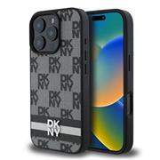 DKNY PU Leather Checkered Pattern and Stripe Zadní Kryt pro iPhone 16 Pro Black