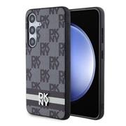 DKNY PU Leather Checkered Pattern and Stripe Zadní Kryt pro Samsung Galaxy S24 Black