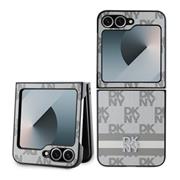 DKNY PU Leather Checkered Pattern and Stripe Zadní Kryt pro Samsung Galaxy Z Flip 6 Beige