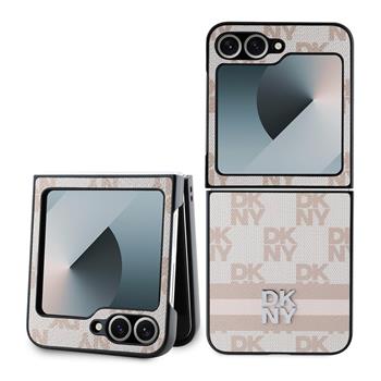 DKNY PU Leather Checkered Pattern and Stripe Zadní Kryt pro Samsung Galaxy Z Flip 6 Pink