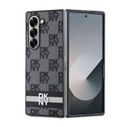 DKNY PU Leather Checkered Pattern and Stripe Zadní Kryt pro Samsung Galaxy Z Fold 6 Black