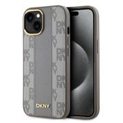 DKNY PU Leather Checkered Pattern Magsafe Zadní Kryt pro iPhone 15 Beige