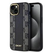 DKNY PU Leather Checkered Pattern Magsafe Zadní Kryt pro iPhone 15 Black