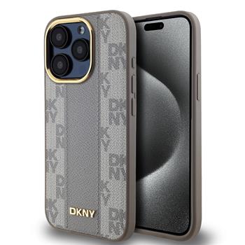 DKNY PU Leather Checkered Pattern Magsafe Zadní Kryt pro iPhone 15 Pro Max Beige