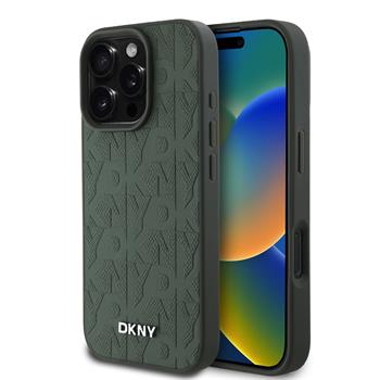 DKNY PU Leather Grid Pattern Magsafe Zadní Kryt pro iPhone 16 Pro Green