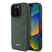 DKNY PU Leather Grid Pattern Magsafe Zadní Kryt pro iPhone 16 Pro Green