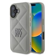 DKNY PU Leather Quilted Stack Logo Zadní Kryt pro iPhone 16 Grey