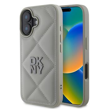 DKNY PU Leather Quilted Stack Logo Zadní Kryt pro iPhone 16 Plus Grey