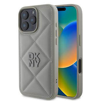 DKNY PU Leather Quilted Stack Logo Zadní Kryt pro iPhone 16 Pro Grey