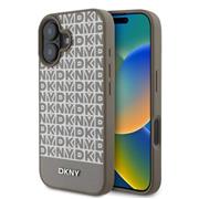 DKNY PU Leather Repeat Pattern Bottom Stripe MagSafe Zadní Kryt pro iPhone 16 Brown