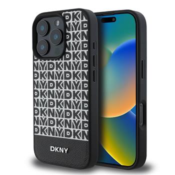 DKNY PU Leather Repeat Pattern Bottom Stripe MagSafe Zadní Kryt pro iPhone 16 Pro Black