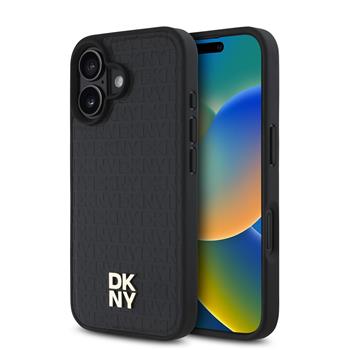 DKNY PU Leather Repeat Pattern Stack Logo MagSafe Zadní Kryt pro iPhone 16 Black