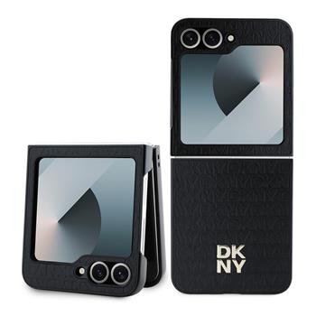 DKNY PU Leather Repeat Pattern Stack Logo Zadní Kryt pro Samsung Galaxy Z Flip 6 Black