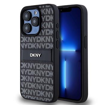 DKNY PU Leather Repeat Pattern Tonal Stripe Zadní Kryt pro iPhone 15 Pro Black