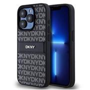 DKNY PU Leather Repeat Pattern Tonal Stripe Zadní Kryt pro iPhone 15 Pro Black