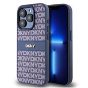 DKNY PU Leather Repeat Pattern Tonal Stripe Zadní Kryt pro iPhone 15 Pro Max Blue