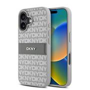 DKNY PU Leather Repeat Pattern Tonal Stripe Zadní Kryt pro iPhone 16 Beige