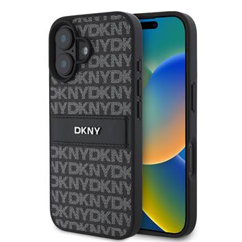 DKNY PU Leather Repeat Pattern Tonal Stripe Zadní Kryt pro iPhone 16 Black