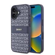 DKNY PU Leather Repeat Pattern Tonal Stripe Zadní Kryt pro iPhone 16 Blue