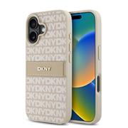 DKNY PU Leather Repeat Pattern Tonal Stripe Zadní Kryt pro iPhone 16 Pink