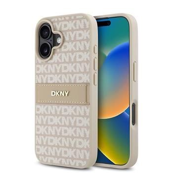 DKNY PU Leather Repeat Pattern Tonal Stripe Zadní Kryt pro iPhone 16 Plus Pink