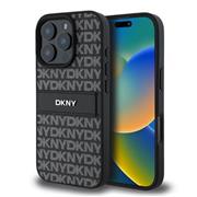 DKNY PU Leather Repeat Pattern Tonal Stripe Zadní Kryt pro iPhone 16 Pro Black