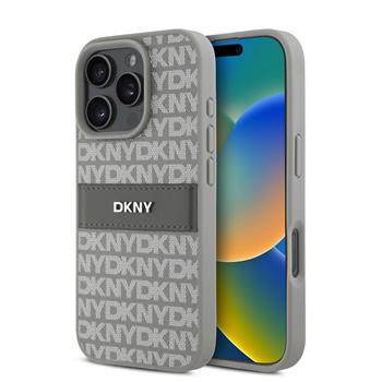 DKNY PU Leather Repeat Pattern Tonal Stripe Zadní Kryt pro iPhone 16 Pro Max Beige