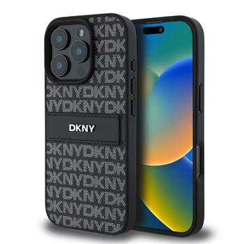 DKNY PU Leather Repeat Pattern Tonal Stripe Zadní Kryt pro iPhone 16 Pro Max Black