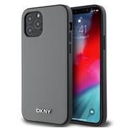 DKNY PU Leather Silver Metal Logo Magsafe Zadní Kryt pro iPhone 12/12 Pro Grey