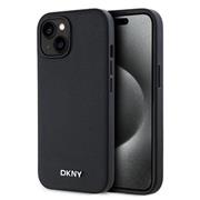 DKNY PU Leather Silver Metal Logo Magsafe Zadní Kryt pro iPhone 13 Black