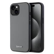 DKNY PU Leather Silver Metal Logo Magsafe Zadní Kryt pro iPhone 13 Grey