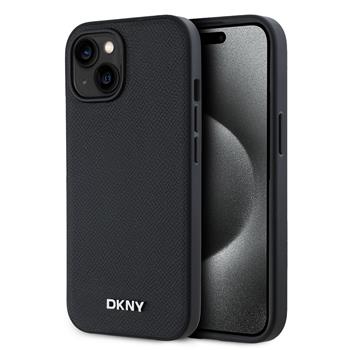 DKNY PU Leather Silver Metal Logo Magsafe Zadní Kryt pro iPhone 14 Black