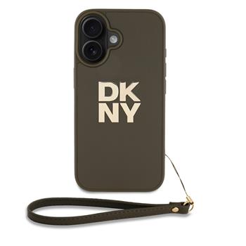 DKNY PU Leather Stack Logo Wrist Strap Zadní Kryt pro iPhone 16 Green