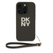 DKNY PU Leather Stack Logo Wrist Strap Zadní Kryt pro iPhone 16 Pro Green