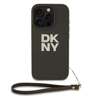 DKNY PU Leather Stack Logo Wrist Strap Zadní Kryt pro iPhone 16 Pro Max Green