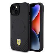 Ferrari PU Leather Bottom Carbon MagSafe Zadní Kryt pro iPhone 15 Plus Black