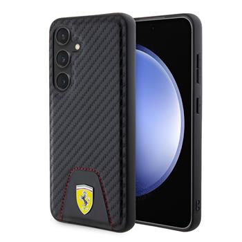 Ferrari PU Leather Bottom Carbon Zadní Kryt pro Samsung Galaxy S24 Black