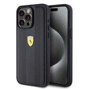 Ferrari PU Leather Hot Stamp Groove Pattern Zadní Kryt pro iPhone 15 Pro Max Black