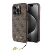 Guess 4G Charm Zadní Kryt pro iPhone 15 Pro Tone on Tone Brown