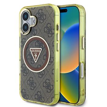 Guess IML 4G Glitter and Triangle Logo MagSafe Zadní Kryt pro iPhone 16 Brown